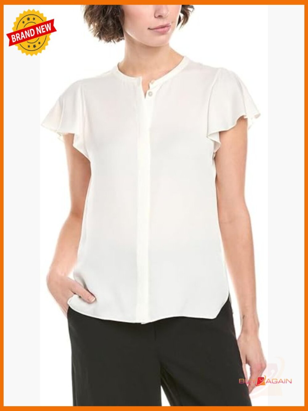 Silk Button Down Blouse With Ruffle Sleeves, Classic Fit, Dry Clean Only